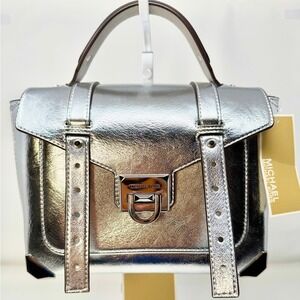 Michael Kors Metallic Silver Manhattan Satchel Handbag Purse With Tag